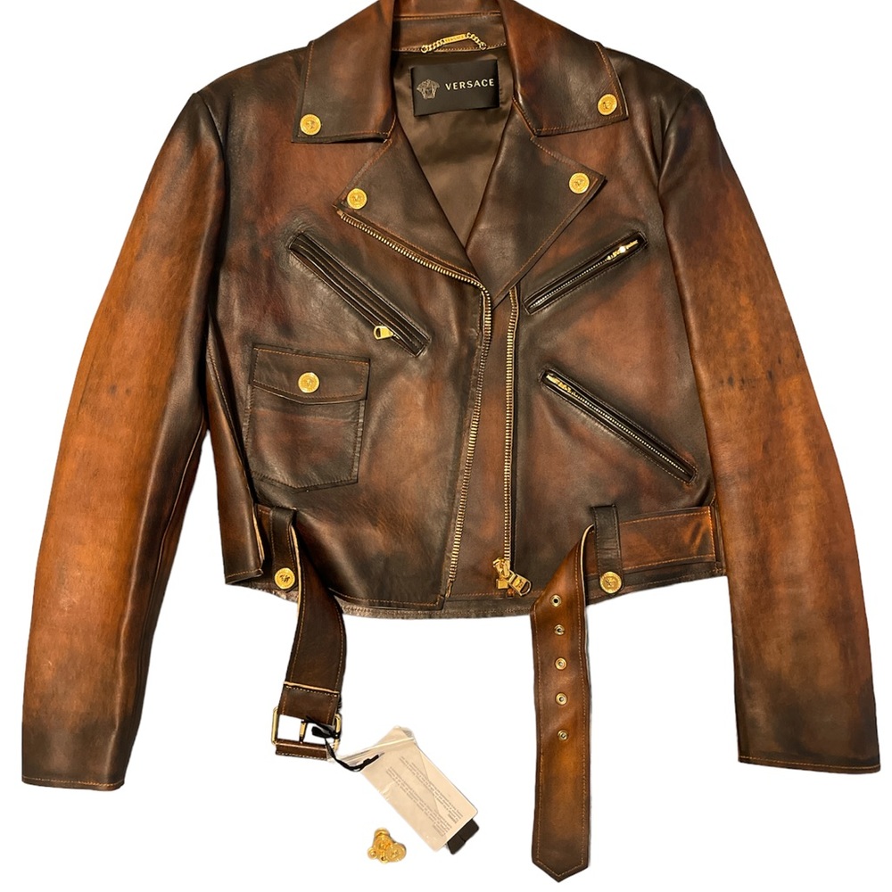 Versace Medusa Embellished Leather Biker Jacket